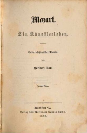 Mozart : ein Künstlerleben ; cultur-historischer Roman, 2. Band. In Italien : (Mozart's Jugend)