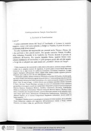 I. Corrispondenza Sarpi-Leschassier