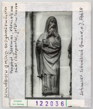 Schwäbisch-Gmünd, Heiligkreuz-Kirche: Prophet Jeremias, ehemal südl. Chorportal, jetzt Innenraum