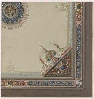 Dresden, Rittergut Altfranken, Deckengestaltung, Entwurf : Dresden, Rittergut Altfranken, Entwurf zur Gestaltung einer Decke, unbekannter Zeichner, 2. Hälfte 19. Jh. Feder, Graphit, Pinsel in Deckfarbe/Papier. 32,4 x 31,1 cm. Bez.: "XIV" (Blattrückseite).