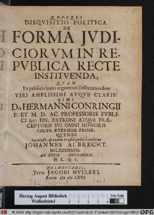 Disquisitio Politica De Forma Iudiciorum In Republica Recte Instituenda