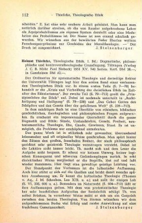 112 [Rezension] Thielicke, Helmut, Dogmatische, philosophische und kontroverstheologische Grundlegung