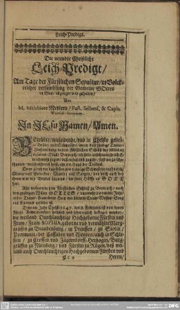 Die neundte Christliche Leich-Predigt