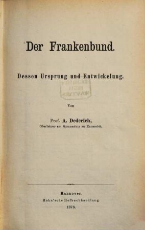 Der Frankenbund : dessen Ursprung und Entwickelung