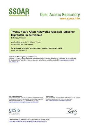 Twenty Years After: Netzwerke russisch-jüdischer Migranten im Zeitverlauf
