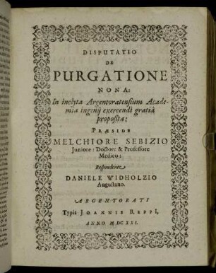 Disputatio De Purgatione Nona: