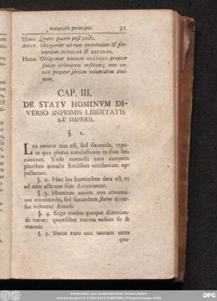 Cap. III. De Statu Hominum Diverso Inprimis Libertatis Et Imperii.