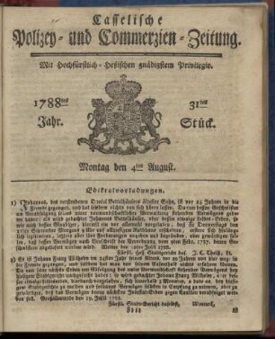 31tes Stueck, Montag den 4ten August. 1788