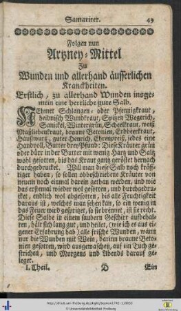 Folgen nun Artzney-Mittel zu Wunden und allerhand äusserlichen Kranckheiten.