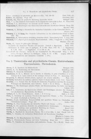 V a. 2. Theoretische und physikalische Chemie. Elektrochemie. Thermochemie. Photochemie.