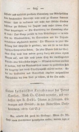 603-614 [Rezension] Kleiner katholischer Katechismus des Petrus Canisius