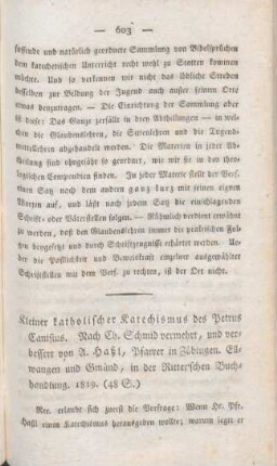 603-614 [Rezension] Kleiner katholischer Katechismus des Petrus Canisius
