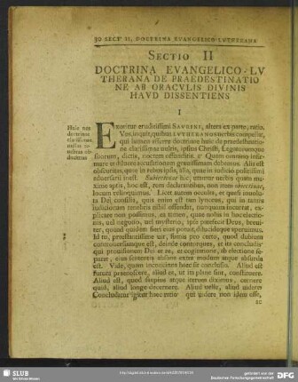 Sectio II. Doctrina Evangelico-Lutherana De Praedestinatione Ab Oraculis Divinis Haud Dissentiens