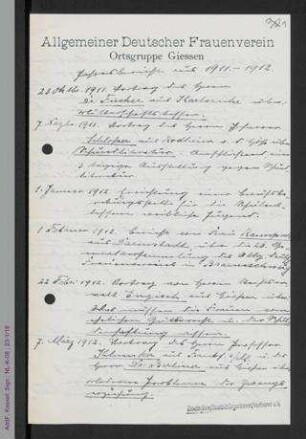 Jahresbericht der Ortsgruppe Gießen 1911-1912