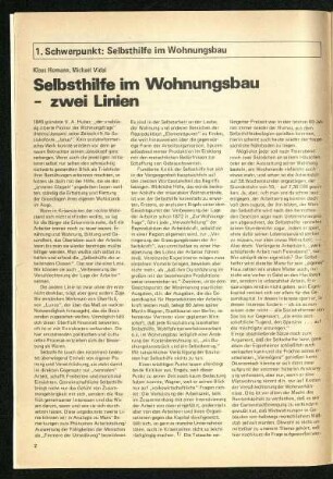 1. Schwerpunkt: Selbsthilfe im Wohnungsbau