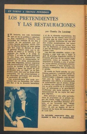 Los pretendientes y las restauraciones