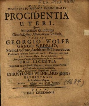 Dissertatio Medica Inauguralis De Procidentia Uteri