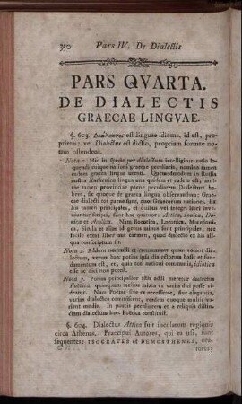 Pars Quarta. De Dialectis Graecae Linguae.