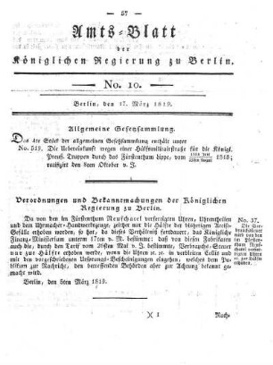 No. 10, 17. März 1819