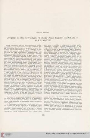36: Jeszcze o sali gotyckiej w domu przy Rynku Głownym 17 w Krakowie