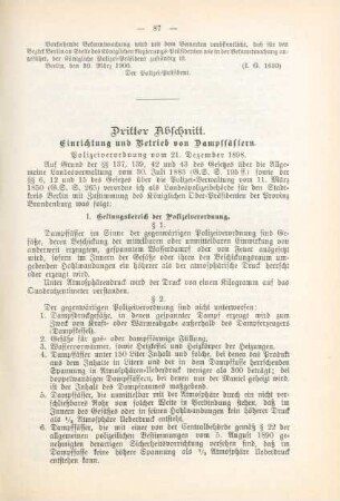 Dritter Abschnitt. Einrichtung und Betrieb von Dampffässern