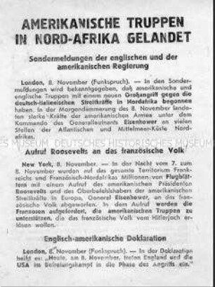 Abwurf-Flugblatt der Alliierten zur Landung von US-Truppen in Nordafrika