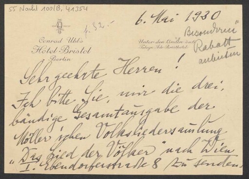 Brief an B. Schott's Söhne : 06.05.1930