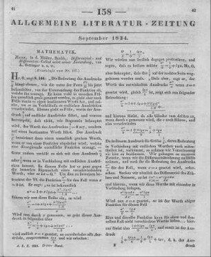 Oettinger, L.: Differenzial- und Differenzen-Calcul nebst seiner Anwendung. Mainz: Müller 1831 (Beschluss von Nr. 157)