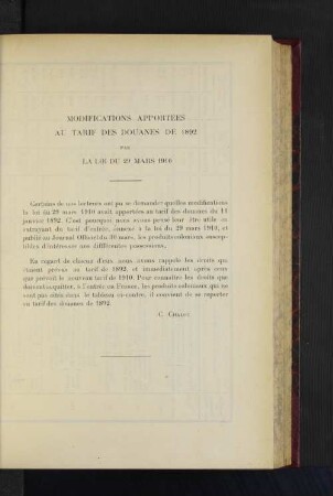 Modifications Apportées Au Tarif Des Douanes De 1892.