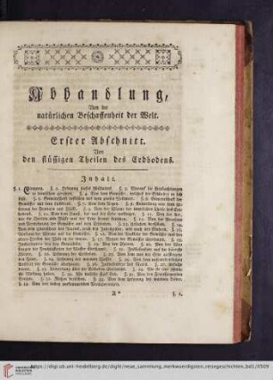 Abhandlung: Von der natürlichen Beschaffenheit der Welt