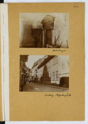 Innenraum mit Kamin und Tür, Überlingen / Rosgartenmuseum, Konstanz: Innenansicht Überlingen, Ansicht Konstanz (aus: Skizzen- und Fotoalbum 24)