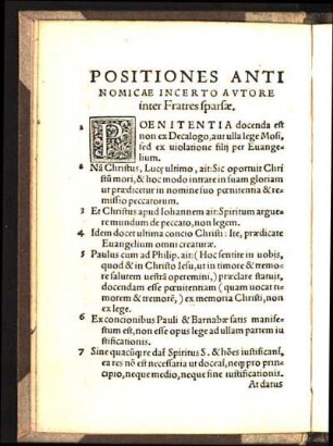 Positiones Antinomicae Incerto Avtore Inter Fratres sparsæ.