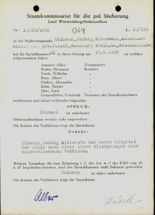 Uhlmann, Hedwig Elisabeth