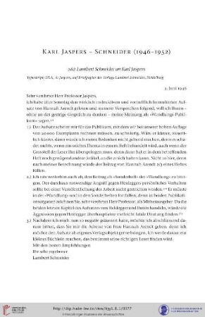 Karl Jaspers – Schneider (Verlag Lambert Schneider, Heidelberg) 1946–1952
