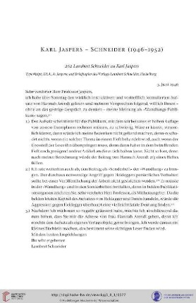 Karl Jaspers – Schneider (Verlag Lambert Schneider, Heidelberg) 1946–1952