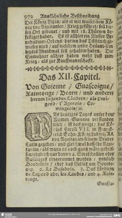 Das XII. Capitel. Von Guienne, Guascoigne, Xaintonge, Bearn, und andern herumliegenden Ländern, als Perigord, l'Agenois, Comingeois, [et]c.