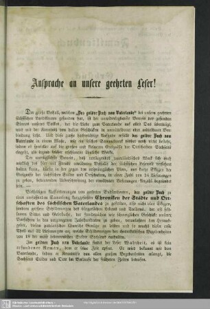 Ansprache an unsere geehrten Leser!