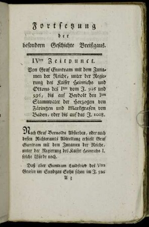 Fortsetzung der besondern Geschichte Breißgaus.