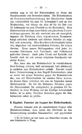 2. Kapitel: Foerster als Gegner der Einheitsschule.
