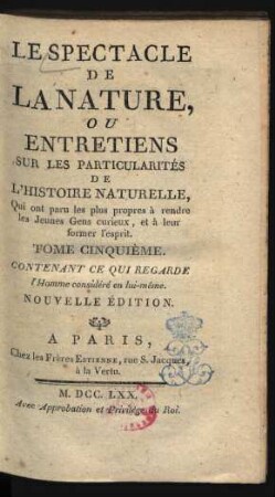 T. 5: Contenant ce qui regarde l'homme considéré en lui-même