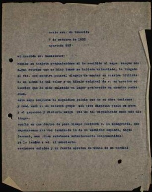 mi querido sr. baumeister: recibo su tarjeta preguntandome...