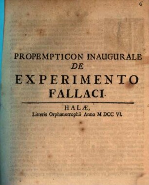 Propempticon Inaugurale De Experimento Fallaci