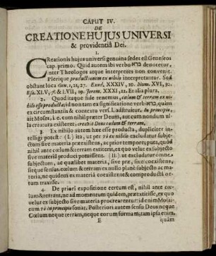 Caput IV. De Creatione Hujus Universi & providentia Dei.