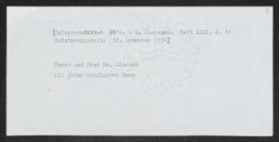 Brief von Gerhart Hauptmann an Ludwig Lindner