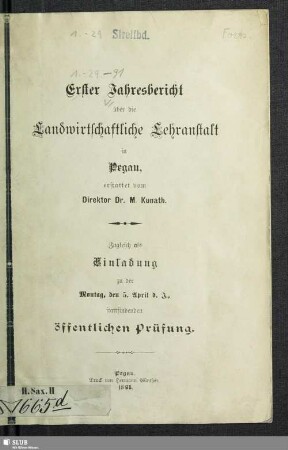 1.1897: Jahresbericht über die Landwirtschaftliche Lehranstalt in Pegau