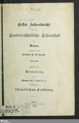 1.1897: Jahresbericht über die Landwirtschaftliche Lehranstalt in Pegau