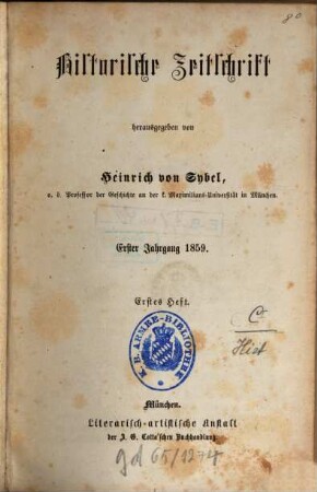 Historische Zeitschrift : HZ. 1. 1859