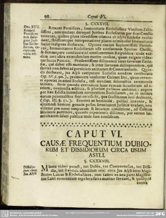 Caput VI. Causae Frequentium Dubiorum Et Dissidiorum Circa Usum Asyli
