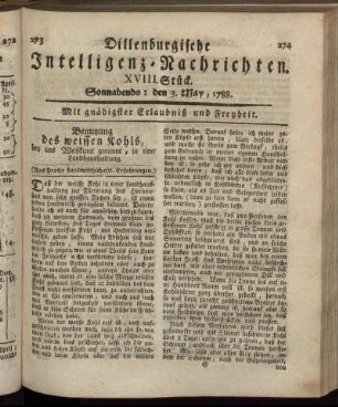 XVIII. Stück. Sonnabends : den 3. May, 1788.