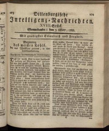 XVIII. Stück. Sonnabends : den 3. May, 1788.